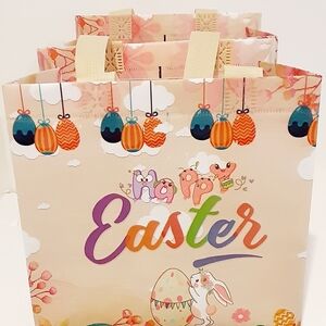 Happy Easter Pastel Waterproof Egg Hunt Gift Bag with Bunny & Eggs 2 For $13